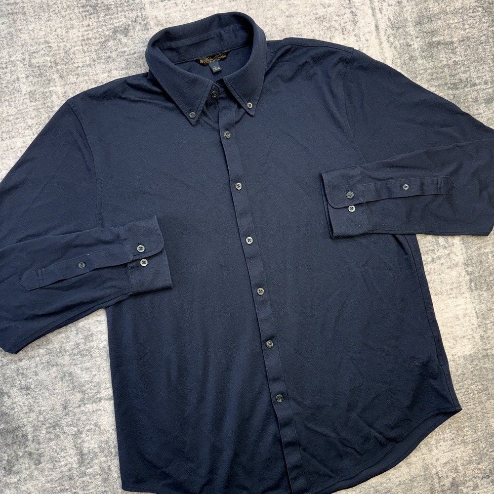 Brooks Brothers Shirt Mens Large Navy Blue Supima Cotton Pique Knit Button Down